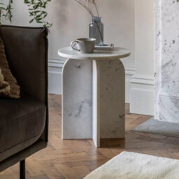 Xample Gallery Amalfi White Marble Side Table - 100% Solid Marble With Soft Curved Edges, Fully Assembled, H50 X W40 X D40Cm - thumbnail 1