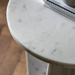 Xample Gallery Amalfi White Marble Side Table - 100% Solid Marble With Soft Curved Edges, Fully Assembled, H50 X W40 X D40Cm - thumbnail 3