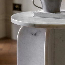 Xample Gallery Amalfi White Marble Side Table - 100% Solid Marble With Soft Curved Edges, Fully Assembled, H50 X W40 X D40Cm - thumbnail 2