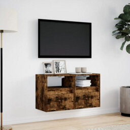 Berkfield Tv Wall Cabinets With Led Lights 2 Pcs Smoked Oak 41X31X45 Cm - thumbnail 4