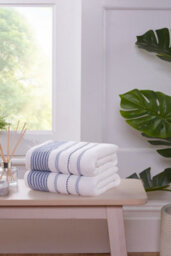 Rapport Home Dakota Stripe Pure Cotton Hand Towels Set Of 2 (Blue)