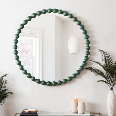 Como - Large Round Beaded Wall Mirror 90Cm Matt Finish - Green - image 1
