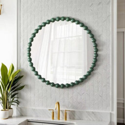 Como - Large Round Beaded Wall Mirror 90Cm Matt Finish - Green - thumbnail 2