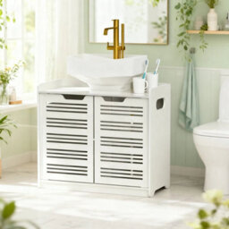 White Double Door Under Sink Cabinet Basin Storage Cupboard Vanity Unit Bathroom - thumbnail 5