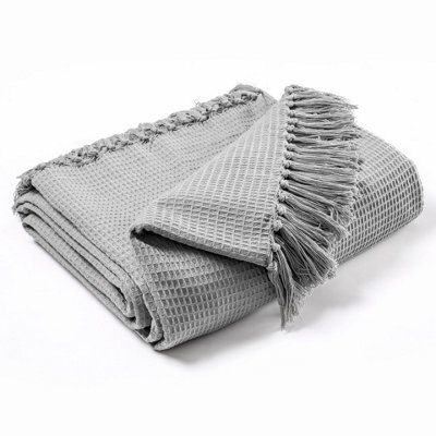 Ehc Waffle Cotton Woven Giant Sofa Throw 4 Seater Sofa/ King Size Bed 254 X 280 Cm, Smoke - image 1