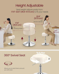 Ledrem Vanity Stool, Height Adjustable, 360 Degree Swivel, Pu Leather, Cream White - thumbnail 5