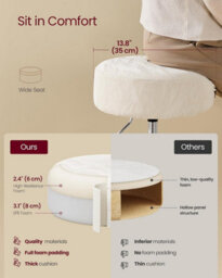 Ledrem Vanity Stool, Height Adjustable, 360 Degree Swivel, Pu Leather, Cream White - thumbnail 4