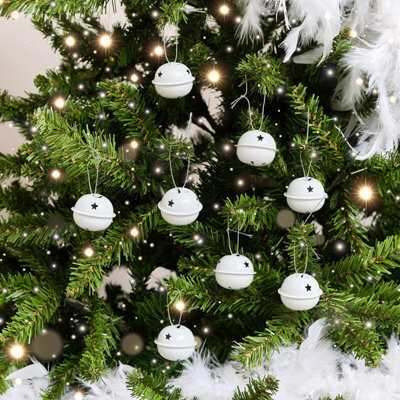 Melody Maison Set Of 8 White Hanging Bell Christmas Decorations - 4Cm - image 1