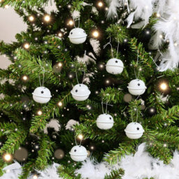 Melody Maison Set Of 8 White Hanging Bell Christmas Decorations - 4Cm - thumbnail 2
