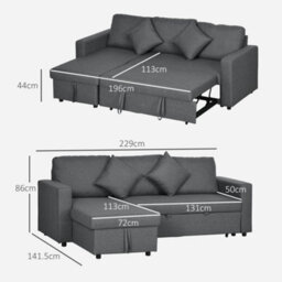 Wyld Haus Kesosu Dark Grey Upholstered 3-Seater Sofa Bed With Reversible Chaise And Built-In Storage - thumbnail 3