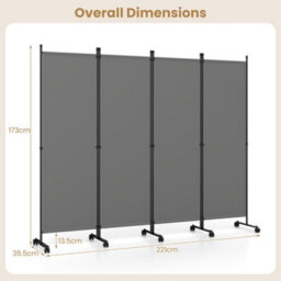 Grey 4 Panel Room Divider Black 173 Cm Privacy Screen - thumbnail 2