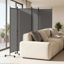 Grey 4 Panel Room Divider Black 173 Cm Privacy Screen - thumbnail 3