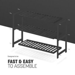 Keplin 3 Tier Natural Bamboo Shoe Rack 55X70X55 Cm, Easy Assembly & Strong Design Shelf Organiser, Black - thumbnail 5