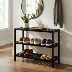 Keplin 3 Tier Natural Bamboo Shoe Rack 55X70X55 Cm, Easy Assembly & Strong Design Shelf Organiser, Black - thumbnail 8