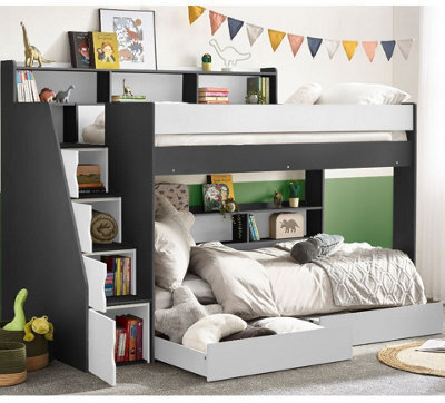Tuscan Grey And White Wooden Staircase Bunk Bed - 3Ft Single - image 1