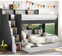 Tuscan Grey And White Wooden Staircase Bunk Bed - 3Ft Single - thumbnail 1