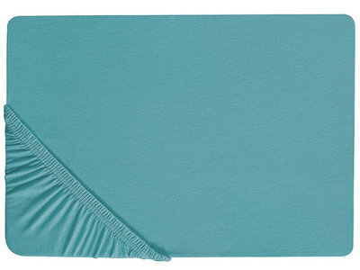 Beliani Fitted Sheet Hofuf Cotton 160 X 200 Cm Turquoise - image 1