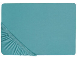 Beliani Fitted Sheet Hofuf Cotton 160 X 200 Cm Turquoise