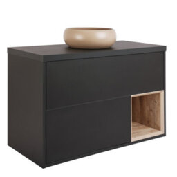 Homestylestore Black Grey 1000mm Led Lit Wall Hung Bathroom Vanity Unit With Round Sand Countertop Basin - thumbnail 1