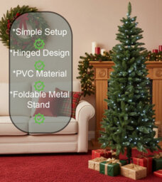 Shatchi 6Ft Prelit Cool White Leds Slim Chrismtmas Tree Cool White Leds - thumbnail 6