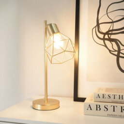 Valuelights Angus Brushed Gold Metal Geometric Basket Shade Table Lamp With Led Bulb - thumbnail 1