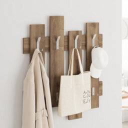 Decortie Wave Modern Wall-Mounted Coat Hanger Coat Rack Coat Stand With 8 Hooks Dark Oak Effect 69 Width - thumbnail 1