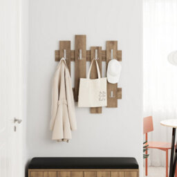 Decortie Wave Modern Wall-Mounted Coat Hanger Coat Rack Coat Stand With 8 Hooks Dark Oak Effect 69 Width - thumbnail 6