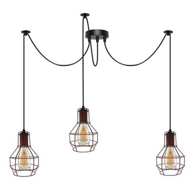 Ledsone Vintage Industrial Spider Chandelier Wire Cage Shade E27 60W Rustic Red