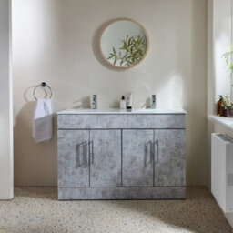 Homestylestore 1210mm Concrete Grey Floorstanding Bathroom Vanity Unit Double Basin And Chrome T Bar Handle