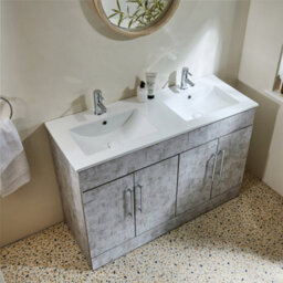 Homestylestore 1210mm Concrete Grey Floorstanding Bathroom Vanity Unit Double Basin And Chrome T Bar Handle - thumbnail 3
