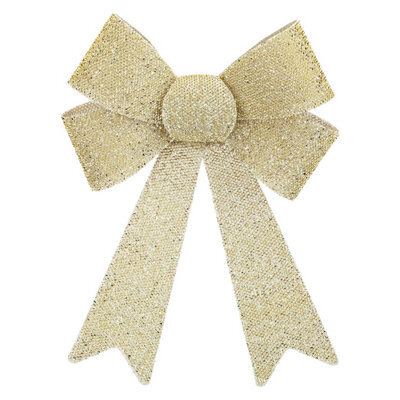 Tinsel Bow Christmas Decoration X 1 37Cm X 49Cm X 13Cm Champagne - image 1