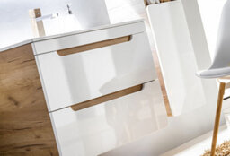 Impact Furniture Bathroom Vanity Unit 800mm Wall Hung Sink Cabinet Compact Drawers White Gloss Oak Arub - thumbnail 8