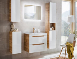 Impact Furniture Bathroom Vanity Unit 800mm Wall Hung Sink Cabinet Compact Drawers White Gloss Oak Arub - thumbnail 9