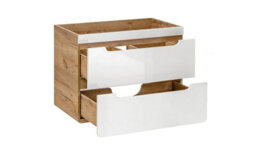 Impact Furniture Bathroom Vanity Unit 800mm Wall Hung Sink Cabinet Compact Drawers White Gloss Oak Arub - thumbnail 4