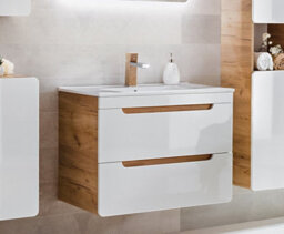 Impact Furniture Bathroom Vanity Unit 800mm Wall Hung Sink Cabinet Compact Drawers White Gloss Oak Arub