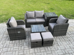 Fimous Wicker Pe Rattan Garden Furniture Set Outdoor Lounge Sofa Set With Love Sofa Square Coffee Table For Terrace - thumbnail 2