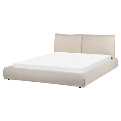 Beliani Bed Fabric Vinay 160 X 200 Cm (Eu King Size) Beige - image 1