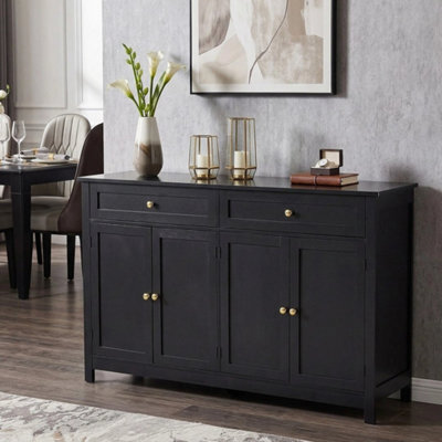 Black Sideboard Storage Cabinet With Adjustable Shelves 4 Doors 2 Drawers 140X40X89Cm - image 1