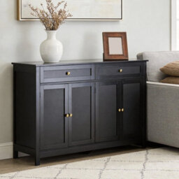 Black Sideboard Storage Cabinet With Adjustable Shelves 4 Doors 2 Drawers 140X40X89Cm - thumbnail 3
