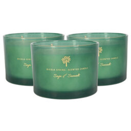 Nicola Spring 3X Sage & Seasalt Scented Candles - 350G 38H Natural Double Wick Soy Wax Aromatherapy Candle Home Fragrance