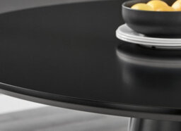 Furniturebox Uk Palma Black Semi-Gloss Round Pedestal Dining Table & 4 Cream Fabric Halley Black Leg Chairs - thumbnail 3