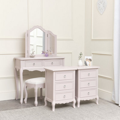 Melody Maison Pink Dressing Table, Mirror, Stool & Pair Bedside Tables - Sophia Pink Range - image 1