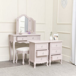 Melody Maison Pink Dressing Table, Mirror, Stool & Pair Bedside Tables - Sophia Pink Range - thumbnail 3