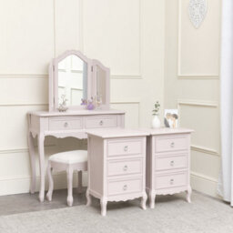 Melody Maison Pink Dressing Table, Mirror, Stool & Pair Bedside Tables - Sophia Pink Range - thumbnail 1