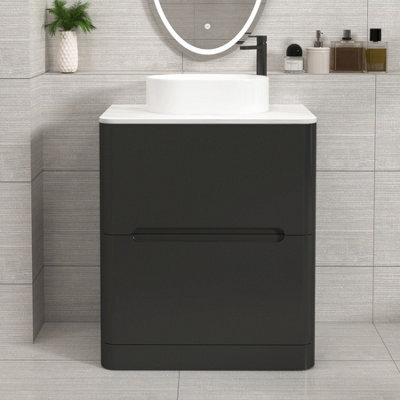 Royal Bathrooms Venice 700mm Matt Nocturne Black Freestanding Bathroom Countertop Vanity Unit 2 Drawer With Peak Basin - image 1