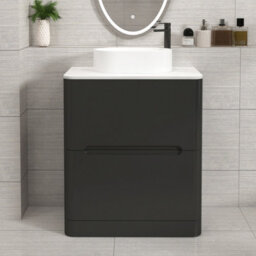 Royal Bathrooms Venice 700mm Matt Nocturne Black Freestanding Bathroom Countertop Vanity Unit 2 Drawer With Peak Basin - thumbnail 1