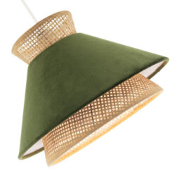 Happy Homewares Designer Dark Olive Velvet And Natural Rattan Pendant Lighting Shade - thumbnail 4