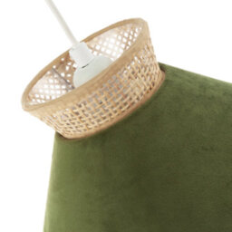 Happy Homewares Designer Dark Olive Velvet And Natural Rattan Pendant Lighting Shade - thumbnail 5