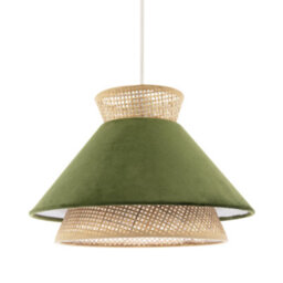 Happy Homewares Designer Dark Olive Velvet And Natural Rattan Pendant Lighting Shade - thumbnail 2