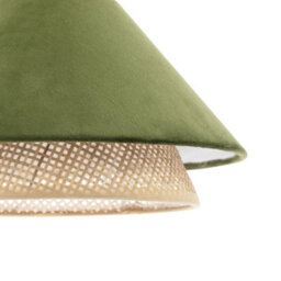 Happy Homewares Designer Dark Olive Velvet And Natural Rattan Pendant Lighting Shade - thumbnail 3